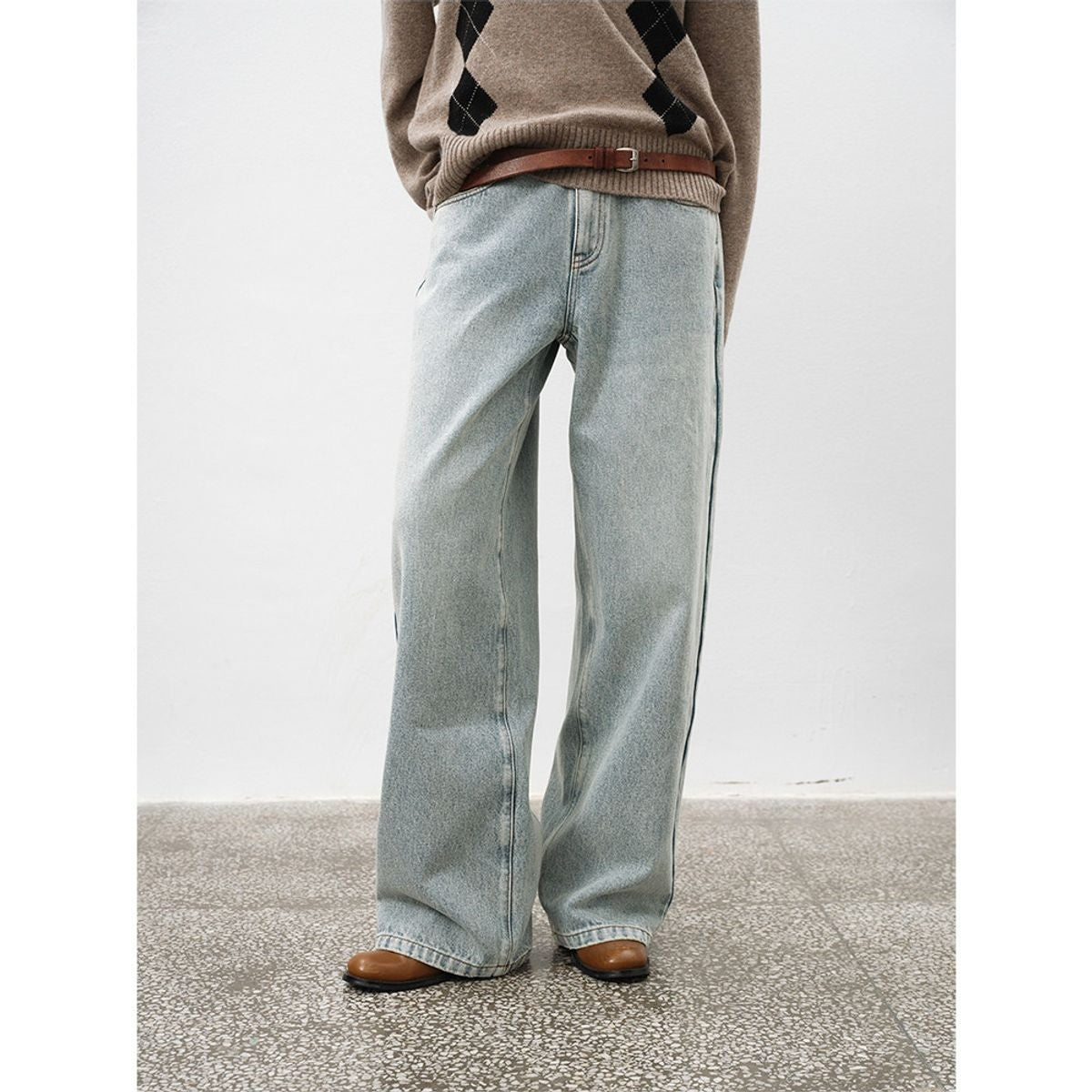 RandomPiece Washed Cotton Straight Leg Jeans in Denim - On Model