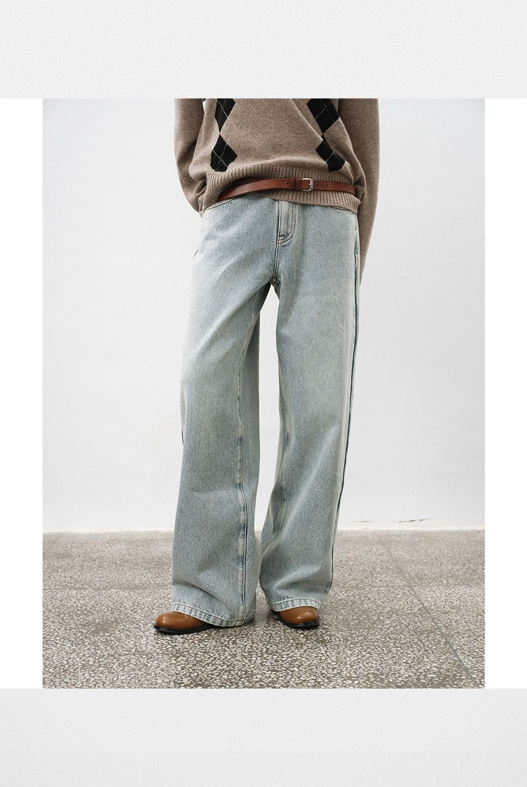 RandomPiece Washed Cotton Straight Leg Jeans in Denim - On Model