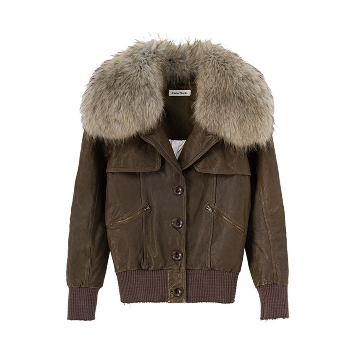 ACSENSE STUDIO Lambskin Jacket with Detachable Fur in Green