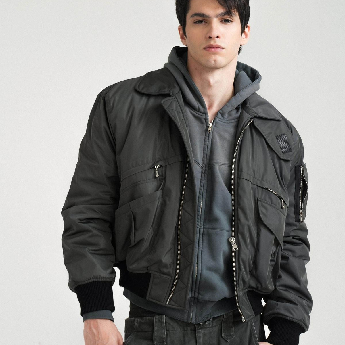 Retro 21 Multi Pocket Thinsulate Bomber in Green - On Model