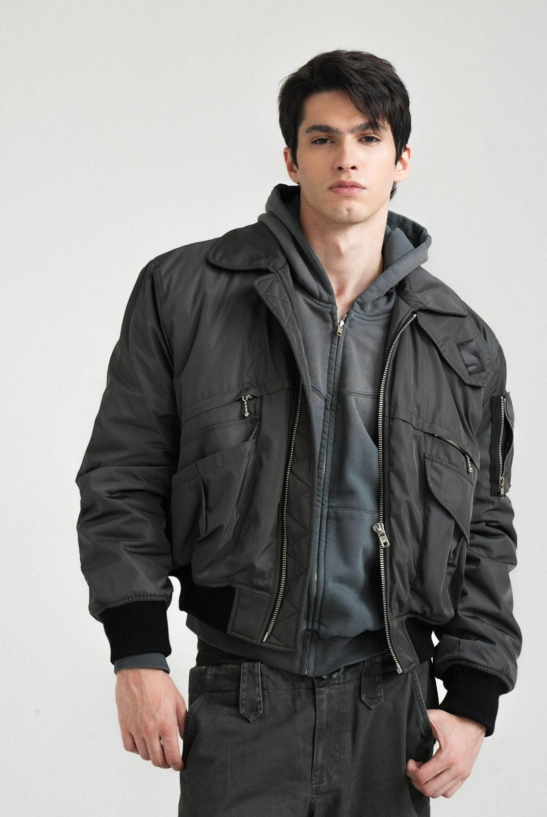 Retro 21 Multi Pocket Thinsulate Bomber in Green - On Model