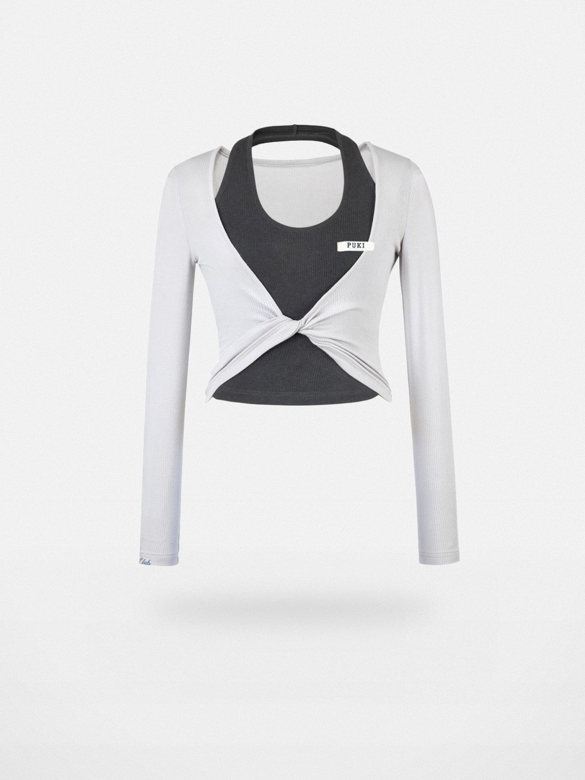 PUKI Mock Layered Halter Top in Gray