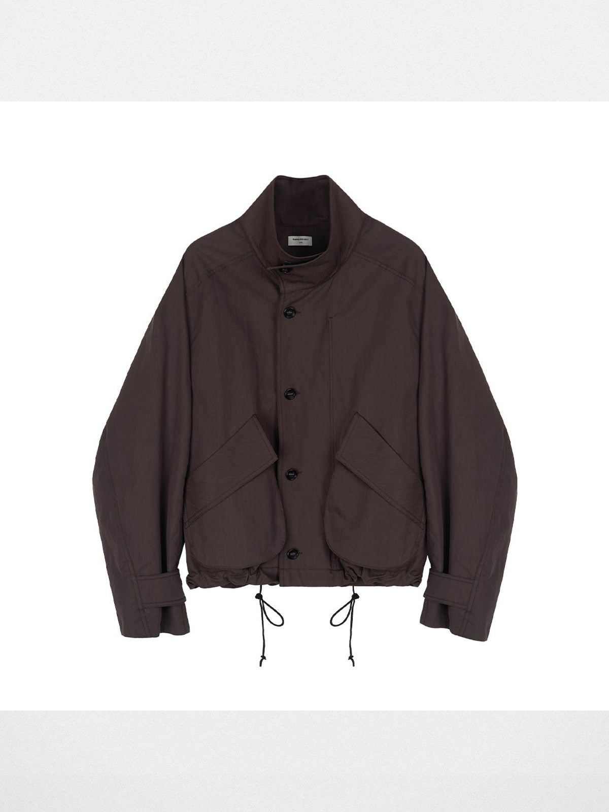 Simple Project Cotton Nylon Stand Collar Jacket in Brown