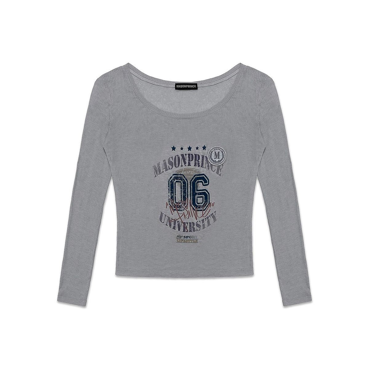 MASONPRINCE Layered Print Linen Blend Long Sleeve in Gray