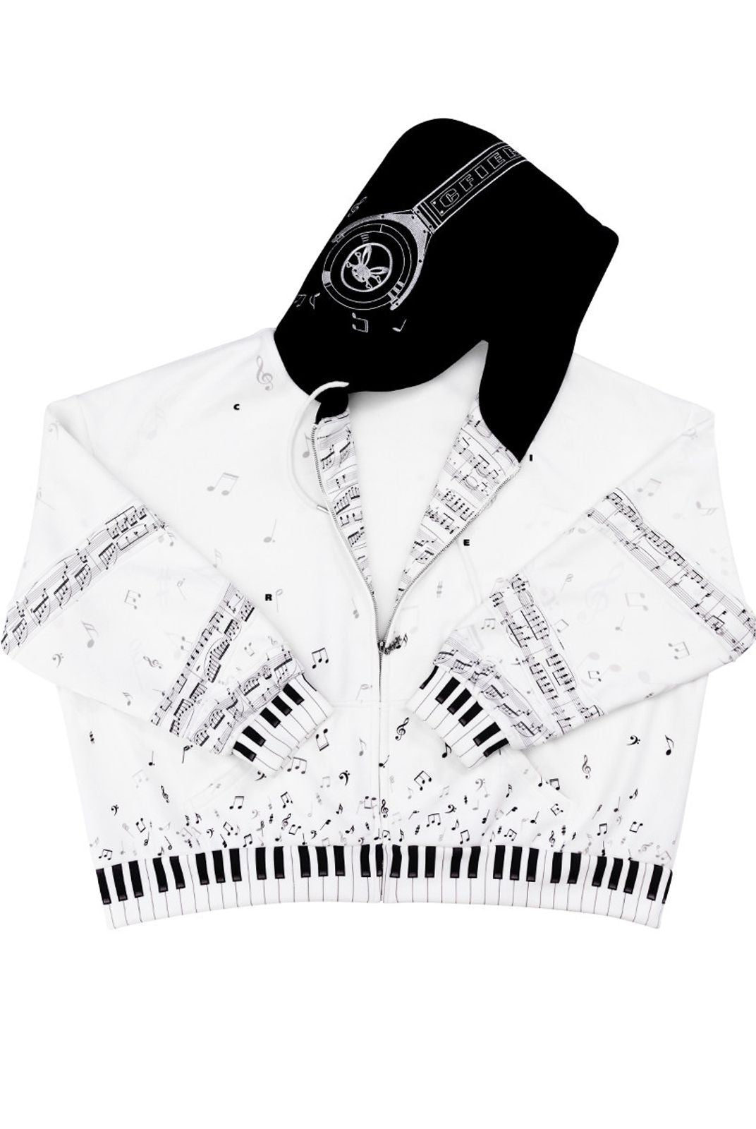 CFIERCE Piano Note Print Zip Up Hoodie in White