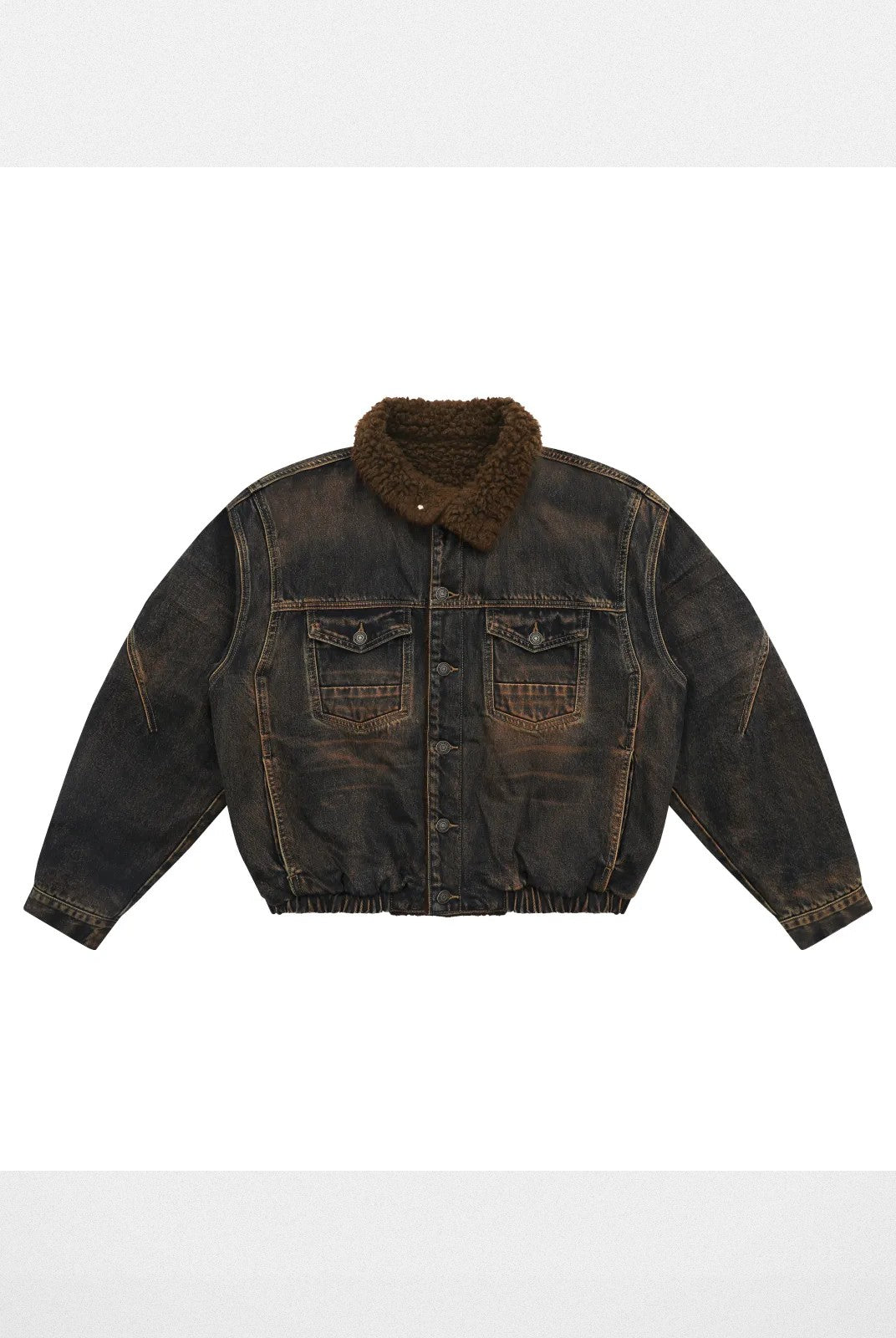 MASONPRINCE Over dyed Padded Denim Jacket with Fur Collar in Blue #color_blue