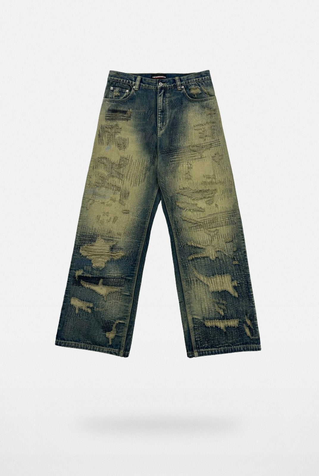 UNKNOWNWORLD Heavyweight Distressed Wide Leg Jeans in Denim