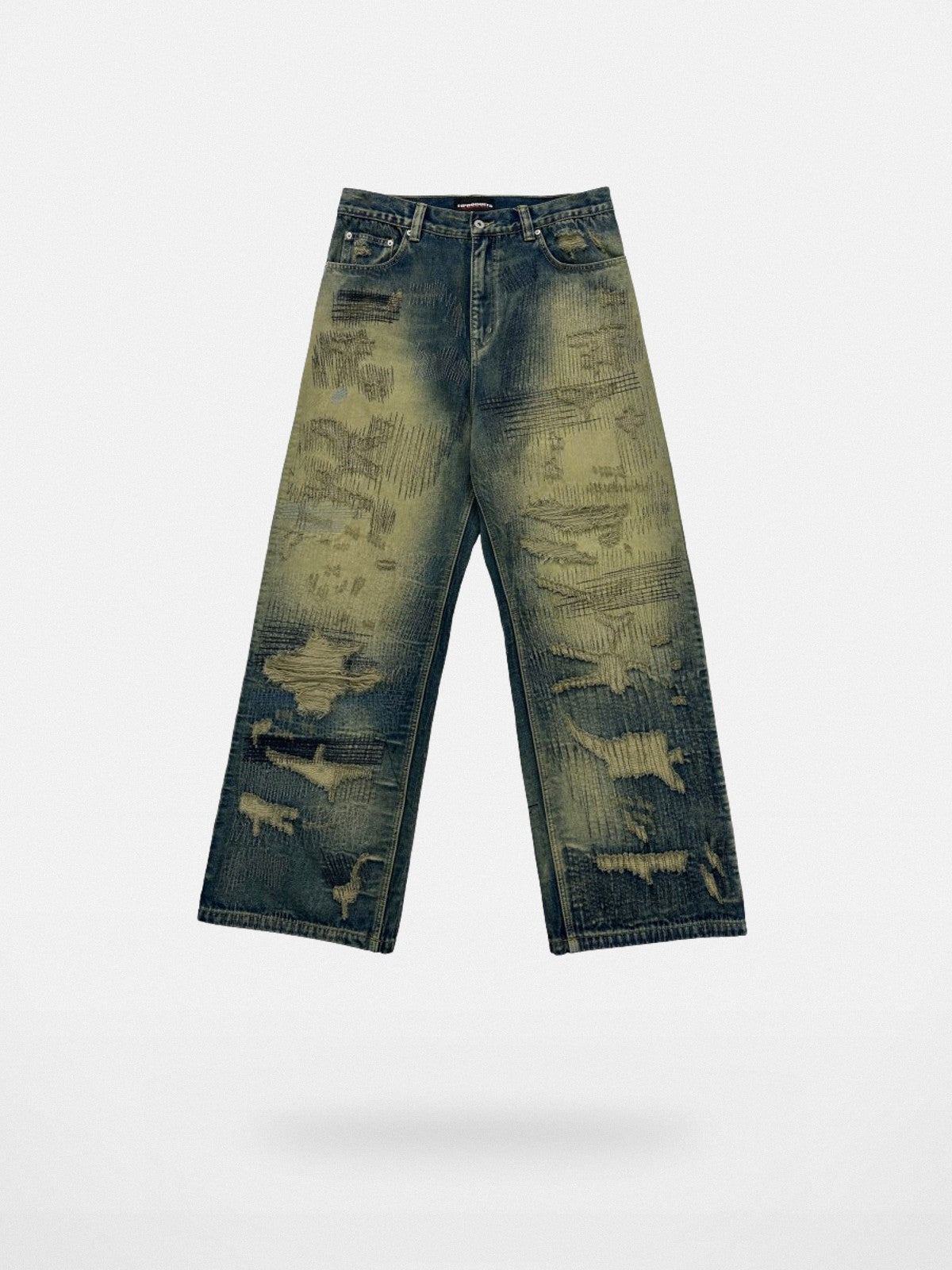UNKNOWNWORLD Heavyweight Distressed Wide Leg Jeans in Denim