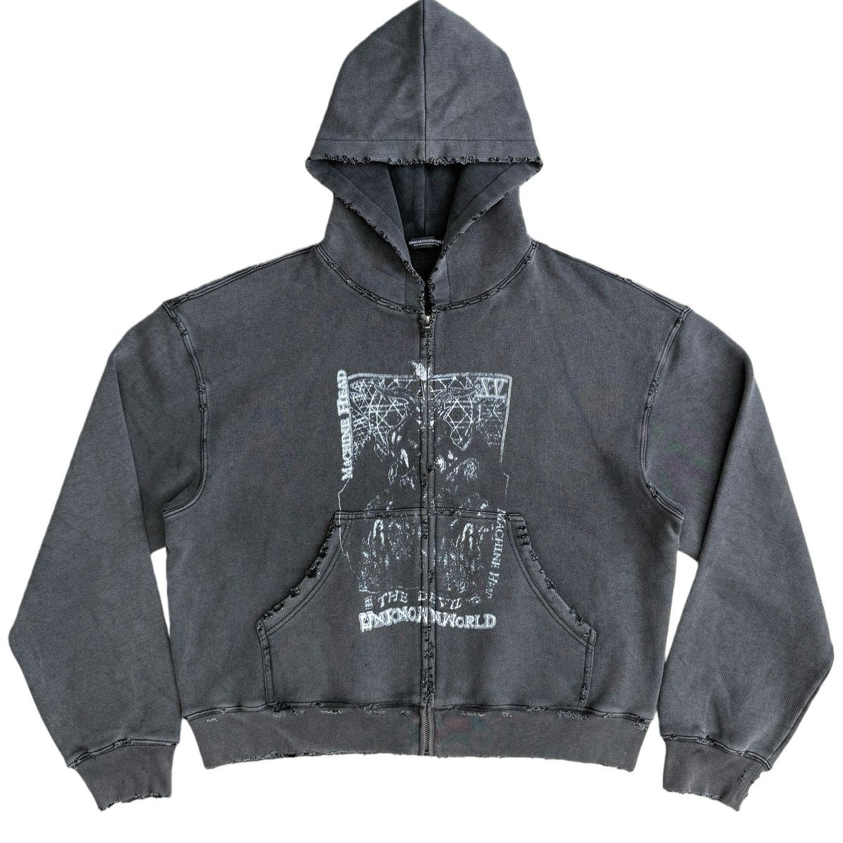 UNKNOWNWORLD Distressed Mechanical Print Hoodie in Black