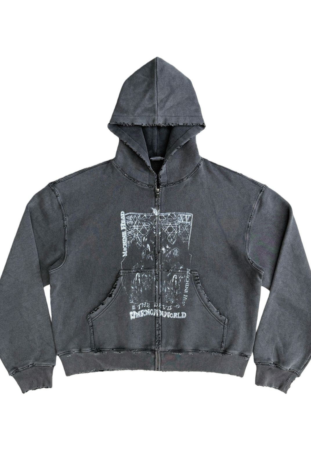 UNKNOWNWORLD Distressed Mechanical Print Hoodie in Black