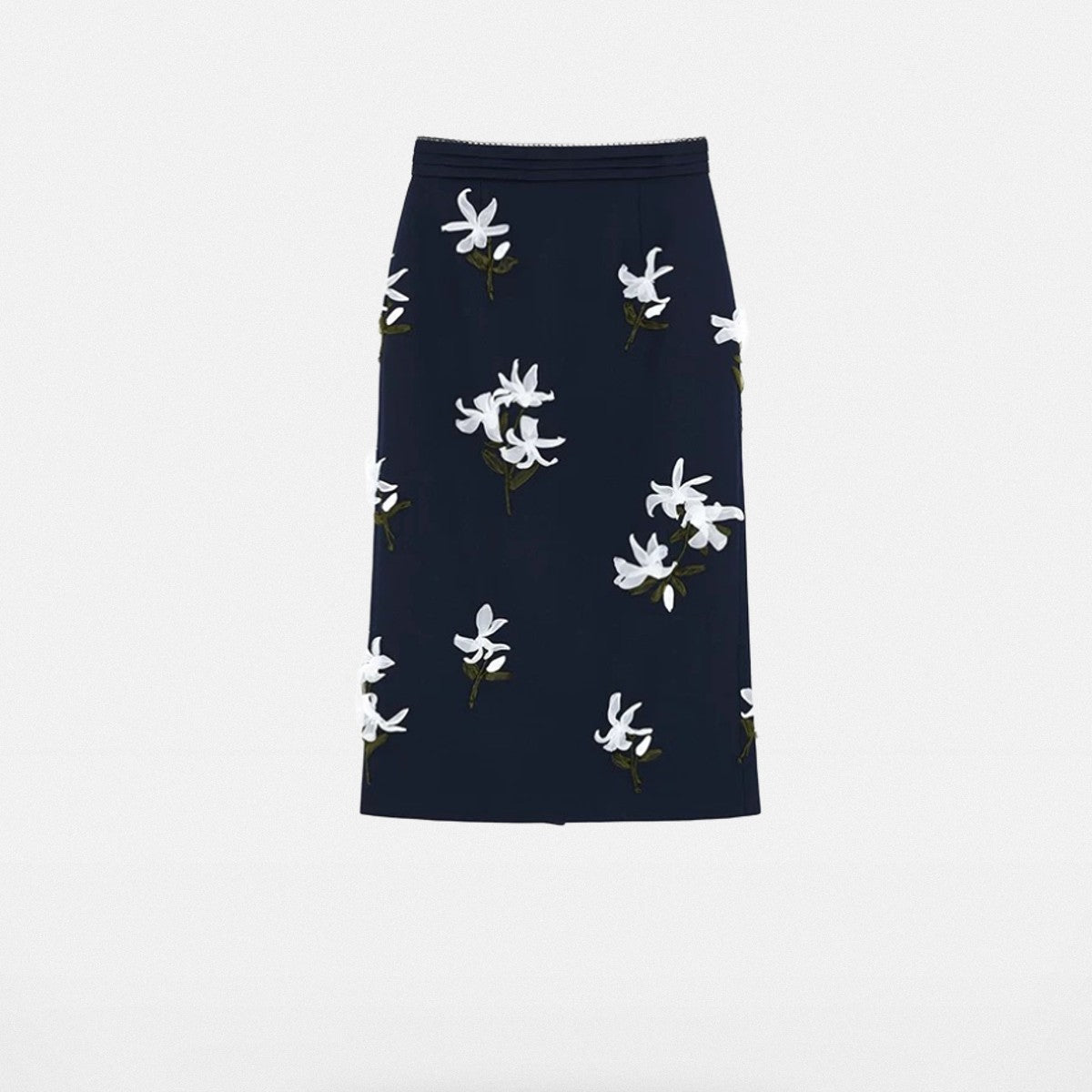 SHUSHUTONG Ribbon Embroidered Wool Skirt in Navy