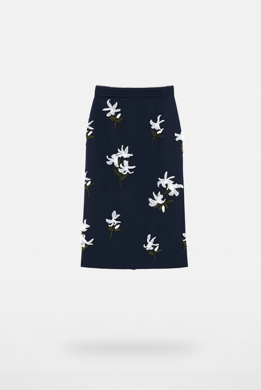 SHUSHUTONG Ribbon Embroidered Wool Skirt in Navy