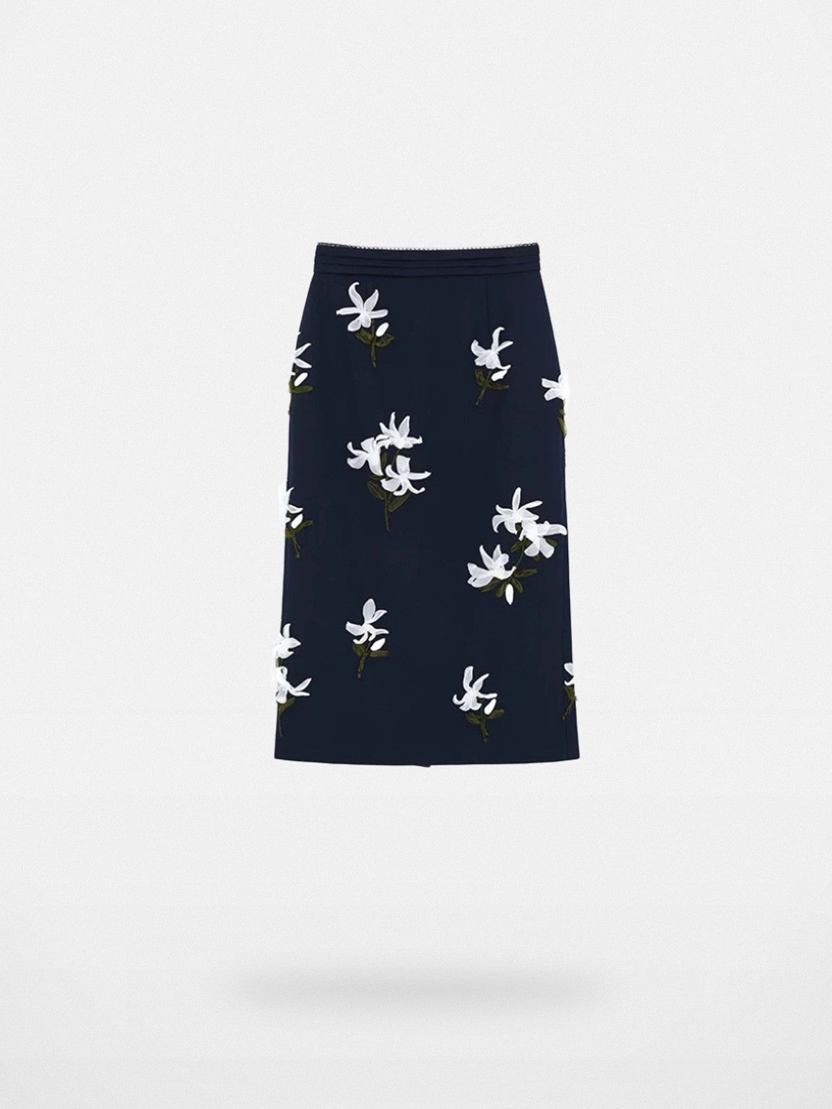 SHUSHUTONG Ribbon Embroidered Wool Skirt in Navy