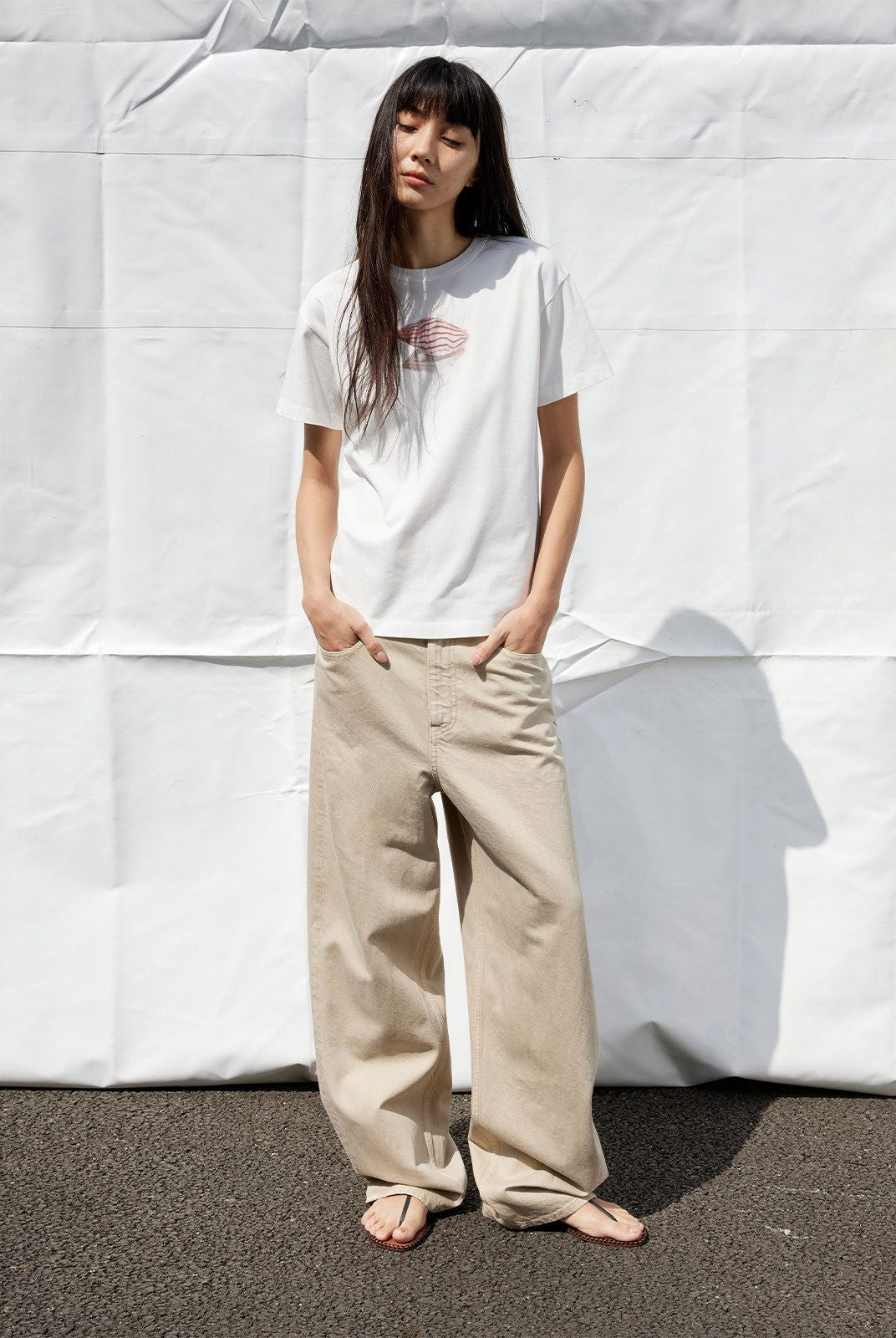 RandomPiece Shell Print Cotton Blend T Shirt in White - On Model