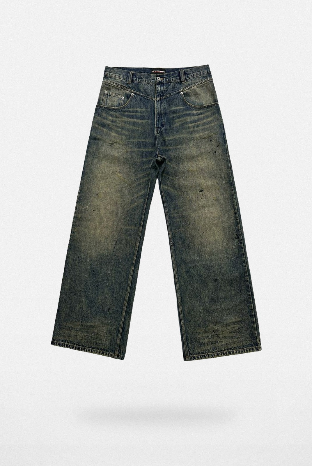 UNKNOWNWORLD Mud Dyed Distressed Baggy Jeans in Yellow