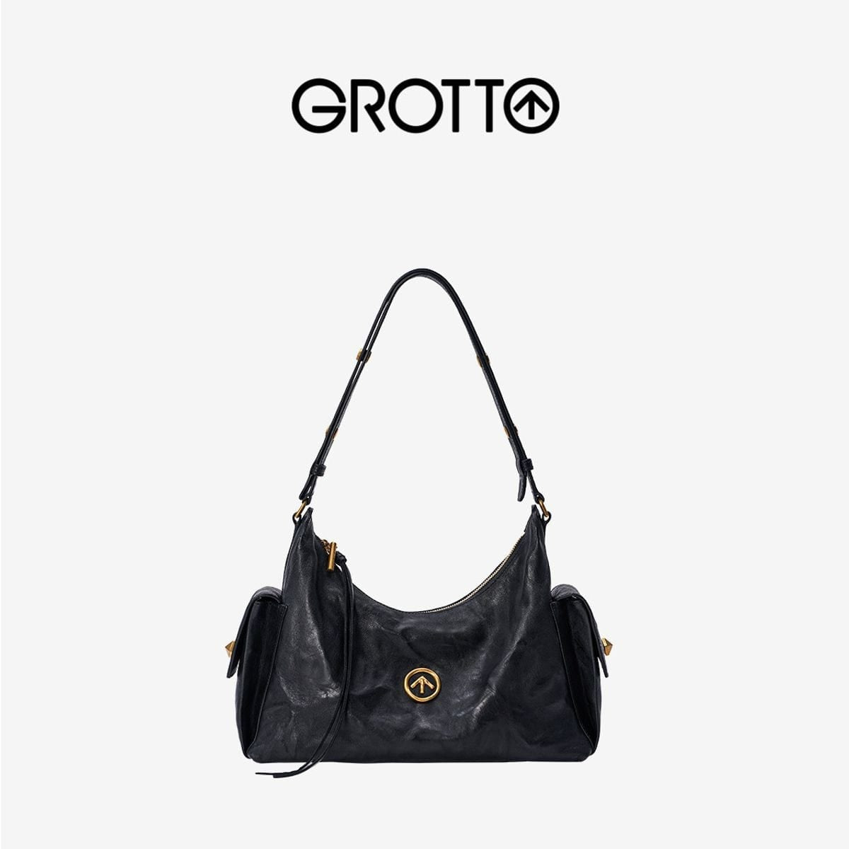 Grotto Vegetable Tanned Sheepskin Hobo in Black