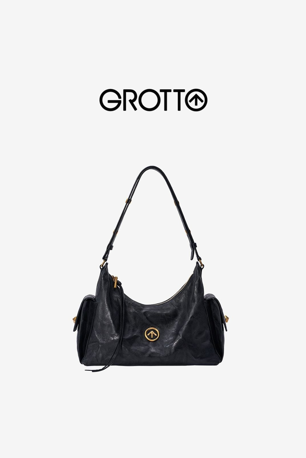 Grotto Vegetable Tanned Sheepskin Hobo in Black