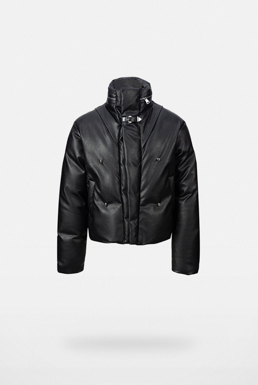 Y OFFICIAL Buckled PU Leather Puffer in Black