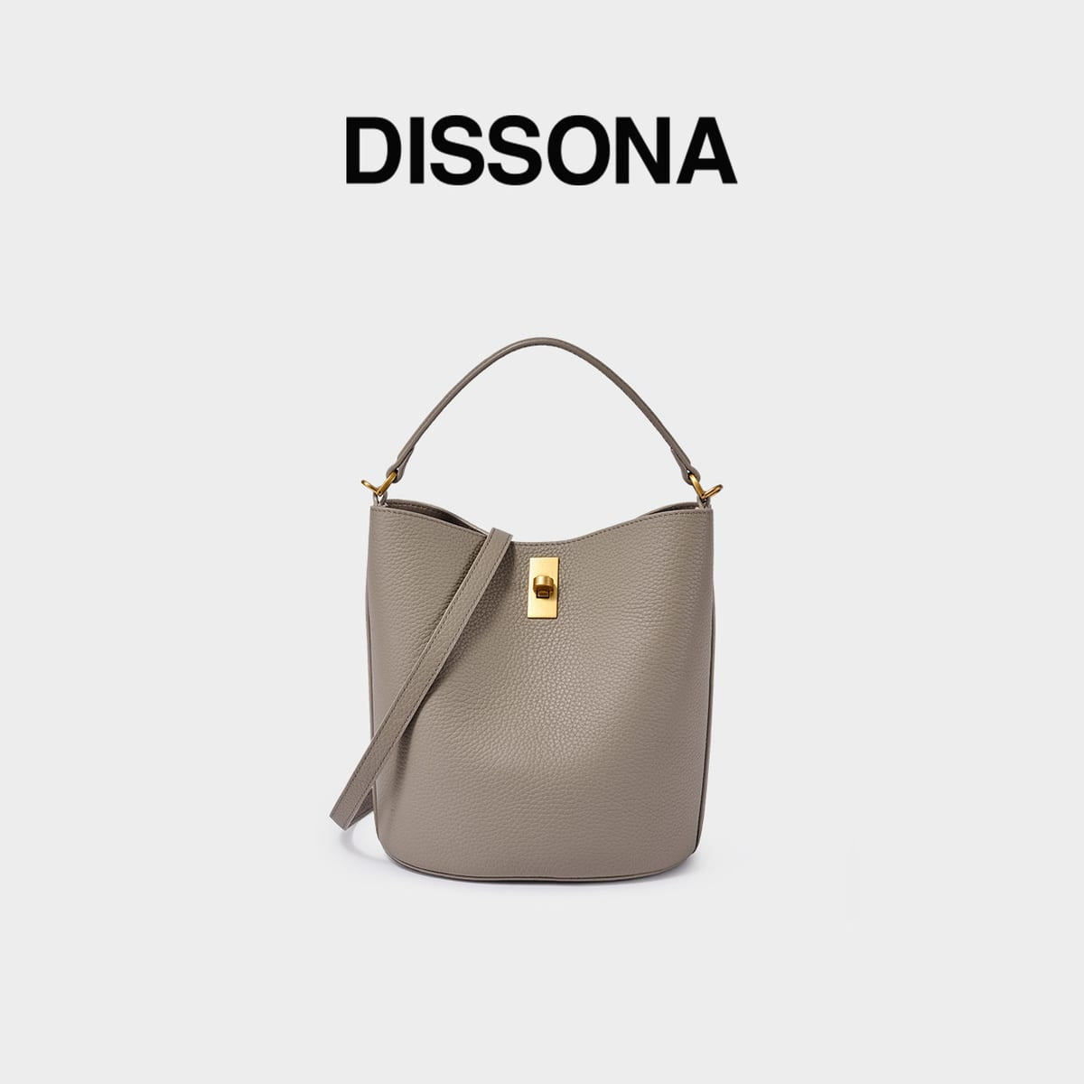 DISSONA Cowhide Leather Bucket Bag in Beige