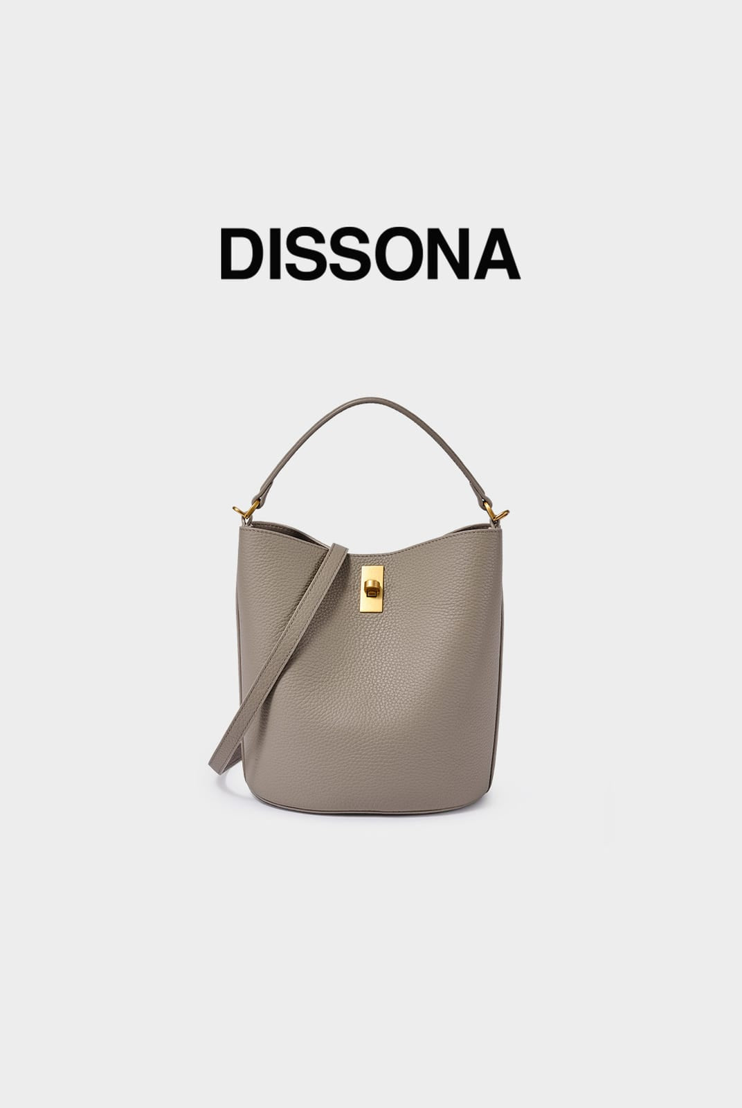 DISSONA Cowhide Leather Bucket Bag in Beige