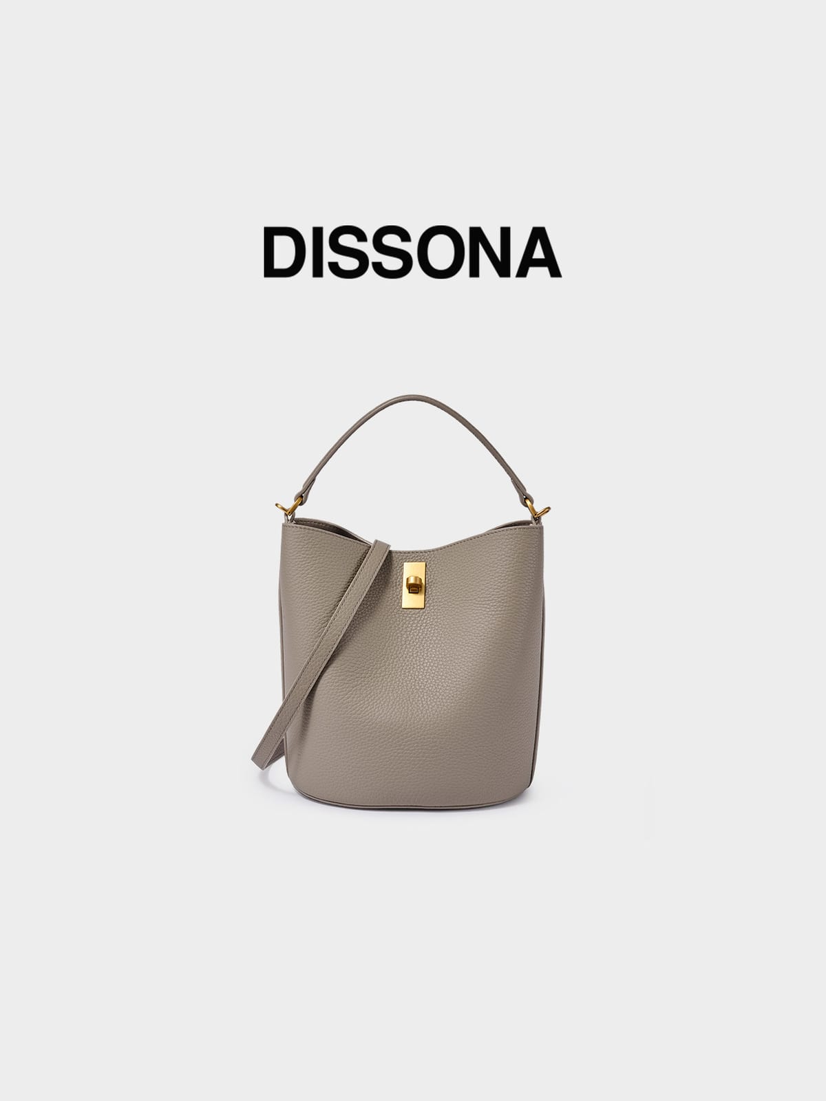 DISSONA Cowhide Leather Bucket Bag in Beige