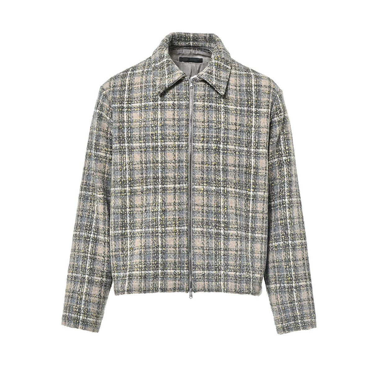 Roolrren Homme Short Wool Tweed Zip Jacket in Gray