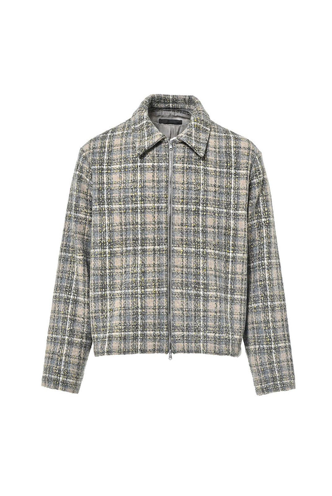 Roolrren Homme Short Wool Tweed Zip Jacket in Gray