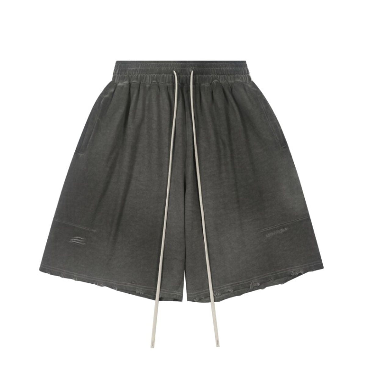 LOSTCTRL Washed Distressed Cotton Shorts in Gray