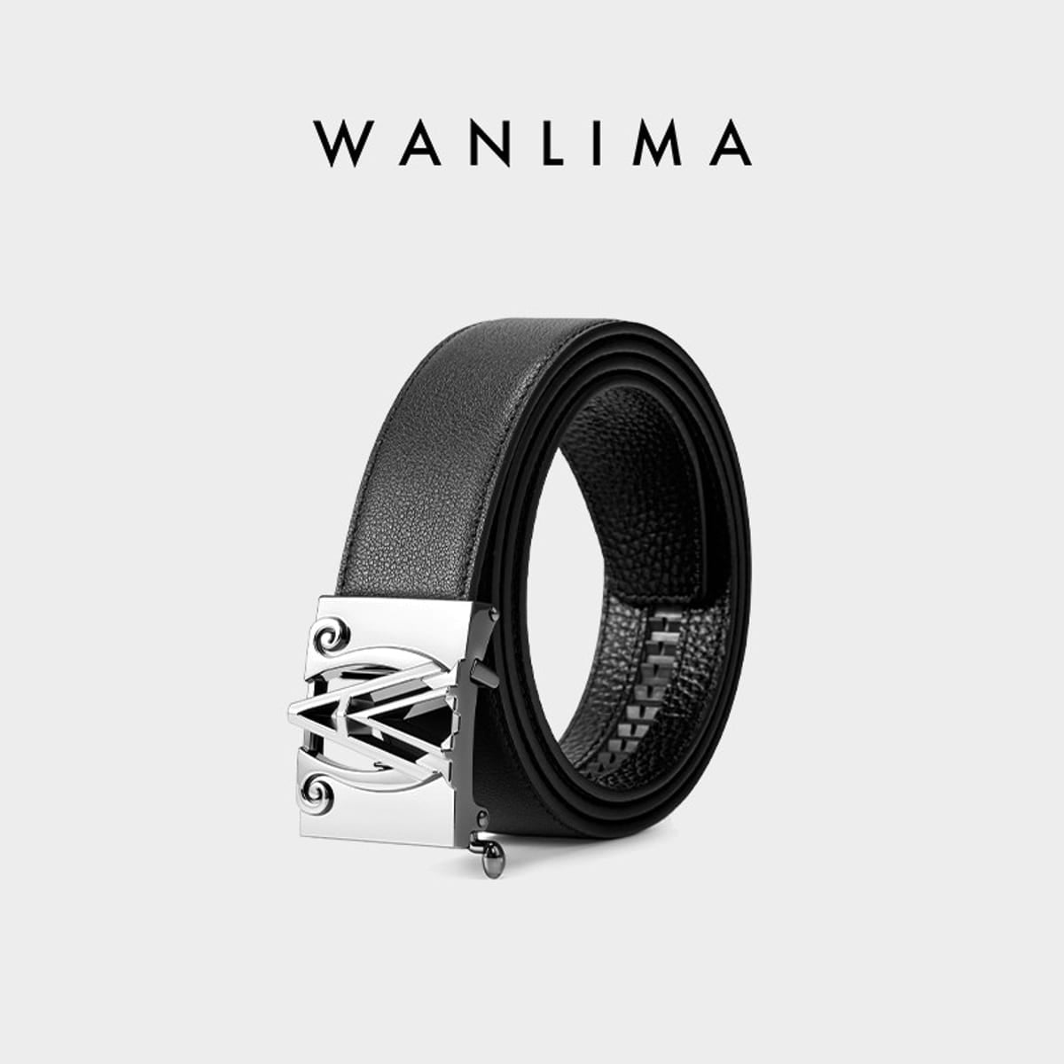 WANLIMA Cowhide Leather Metal Buckle Belt in Black