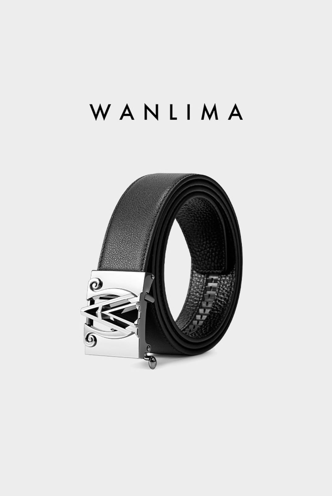 WANLIMA Cowhide Leather Metal Buckle Belt in Black