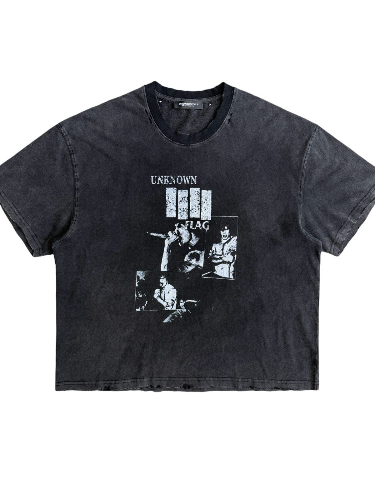 UNKNOWNWORLD Sun Faded Distressed Flag Print T Shirt in Black