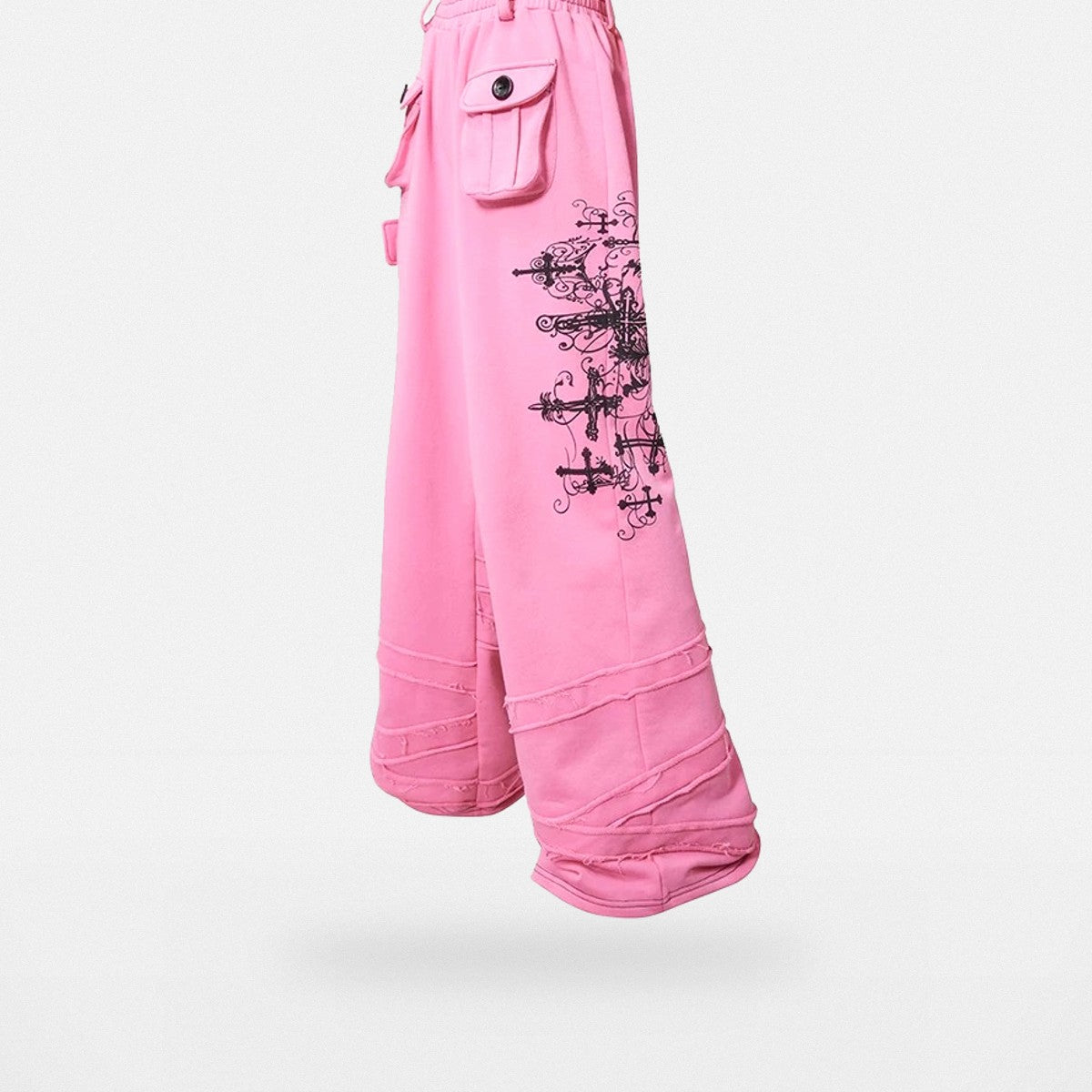 CFIERCE Cross Print Wide Leg Sweatpants in Pink