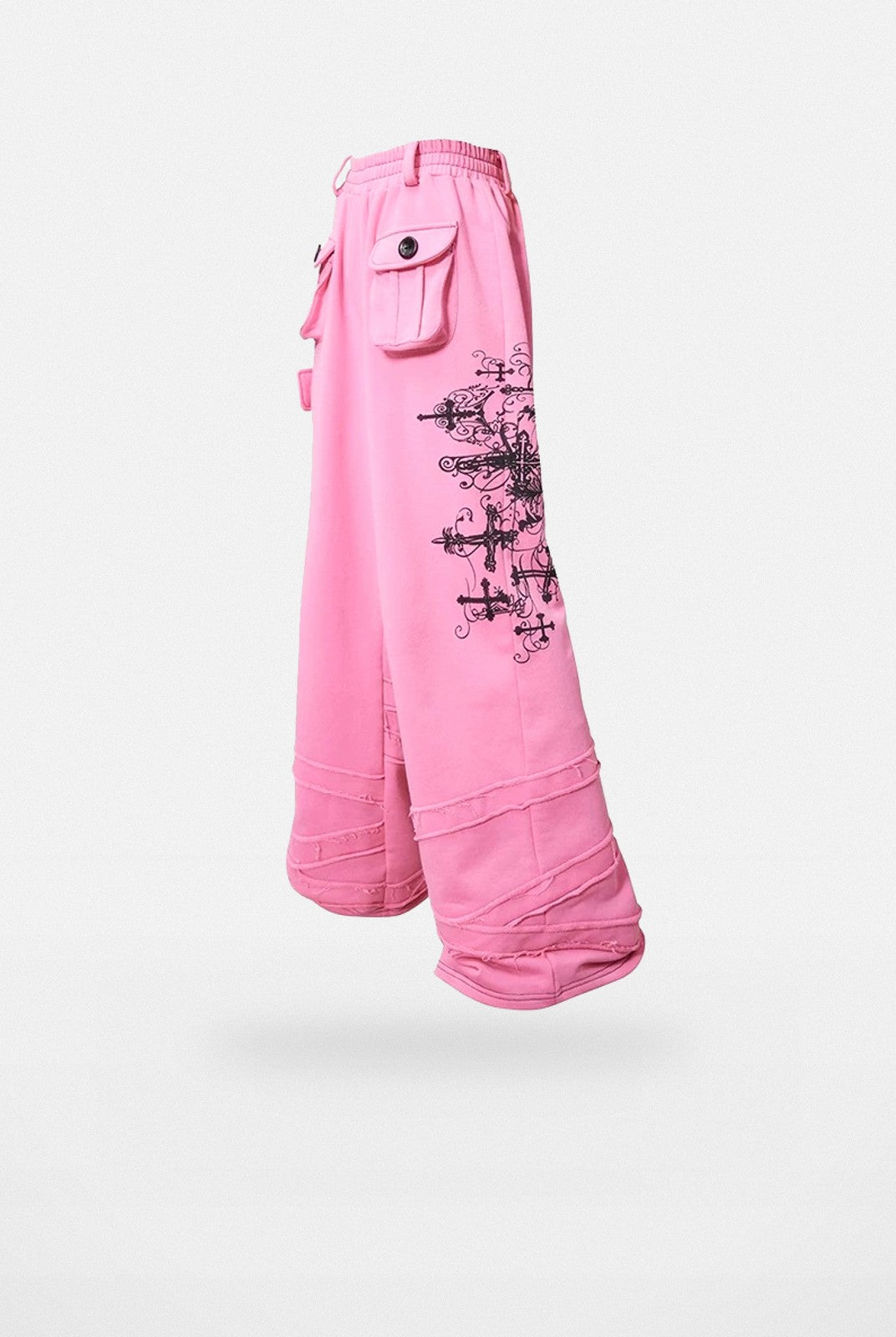 CFIERCE Cross Print Wide Leg Sweatpants in Pink