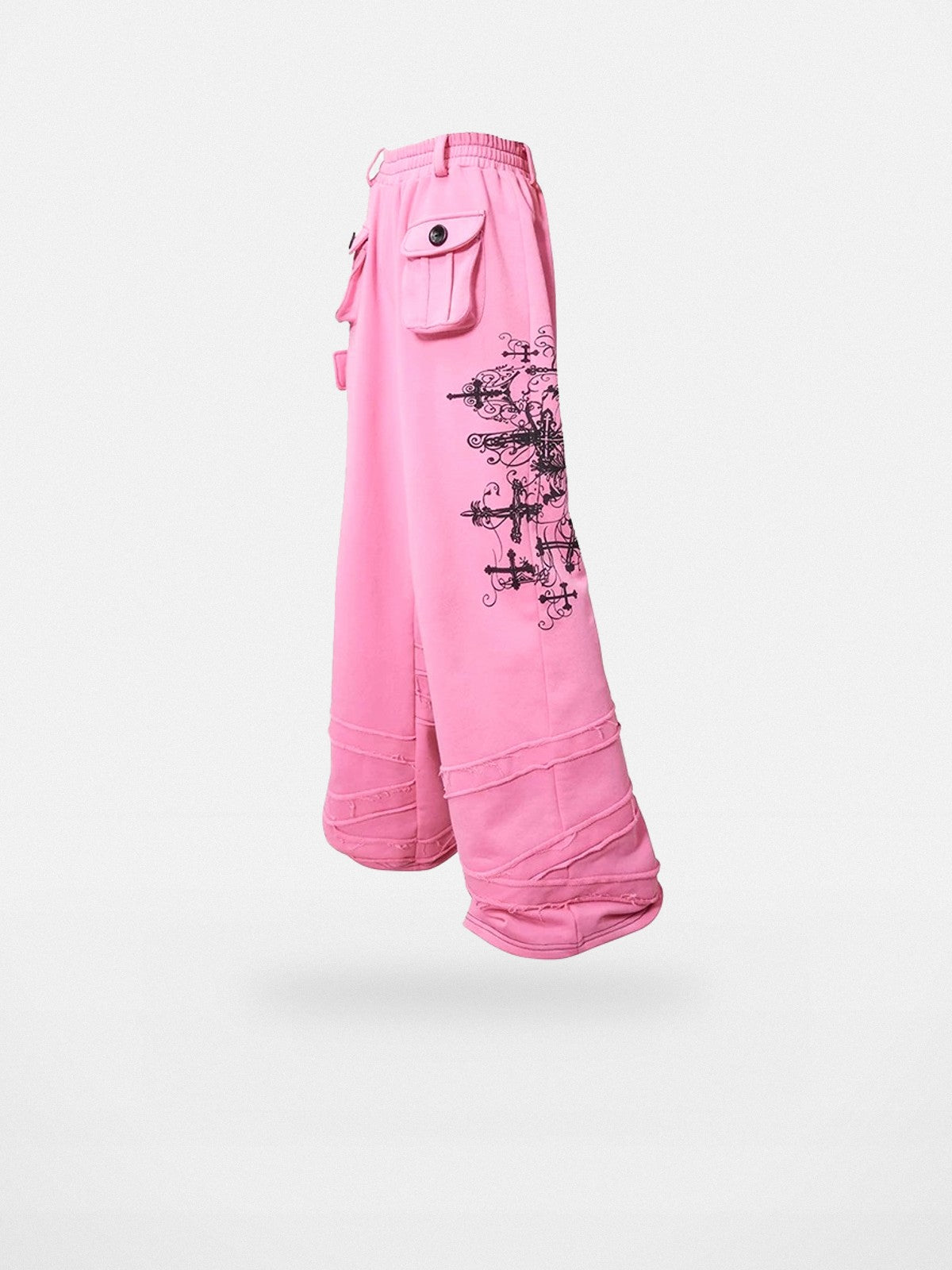 CFIERCE Cross Print Wide Leg Sweatpants in Pink