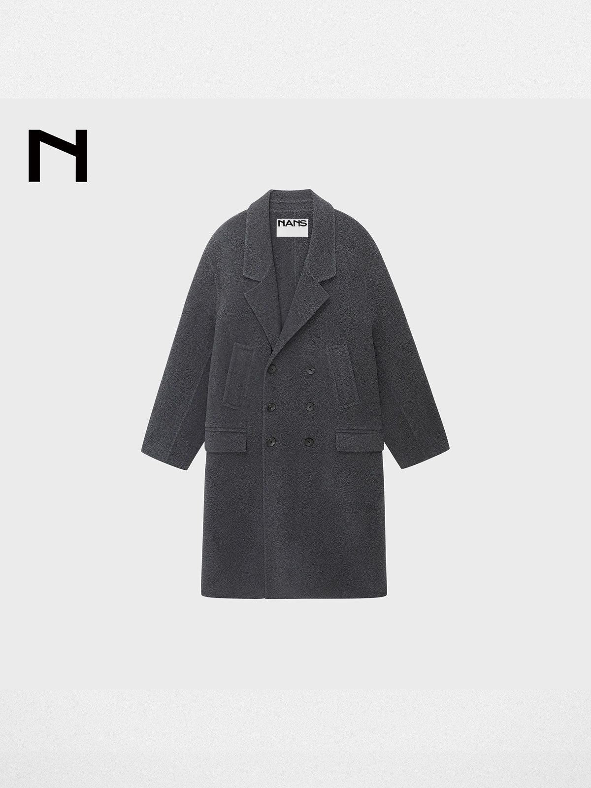 NANS Double Breasted Wool Cashmere Coat in Gray