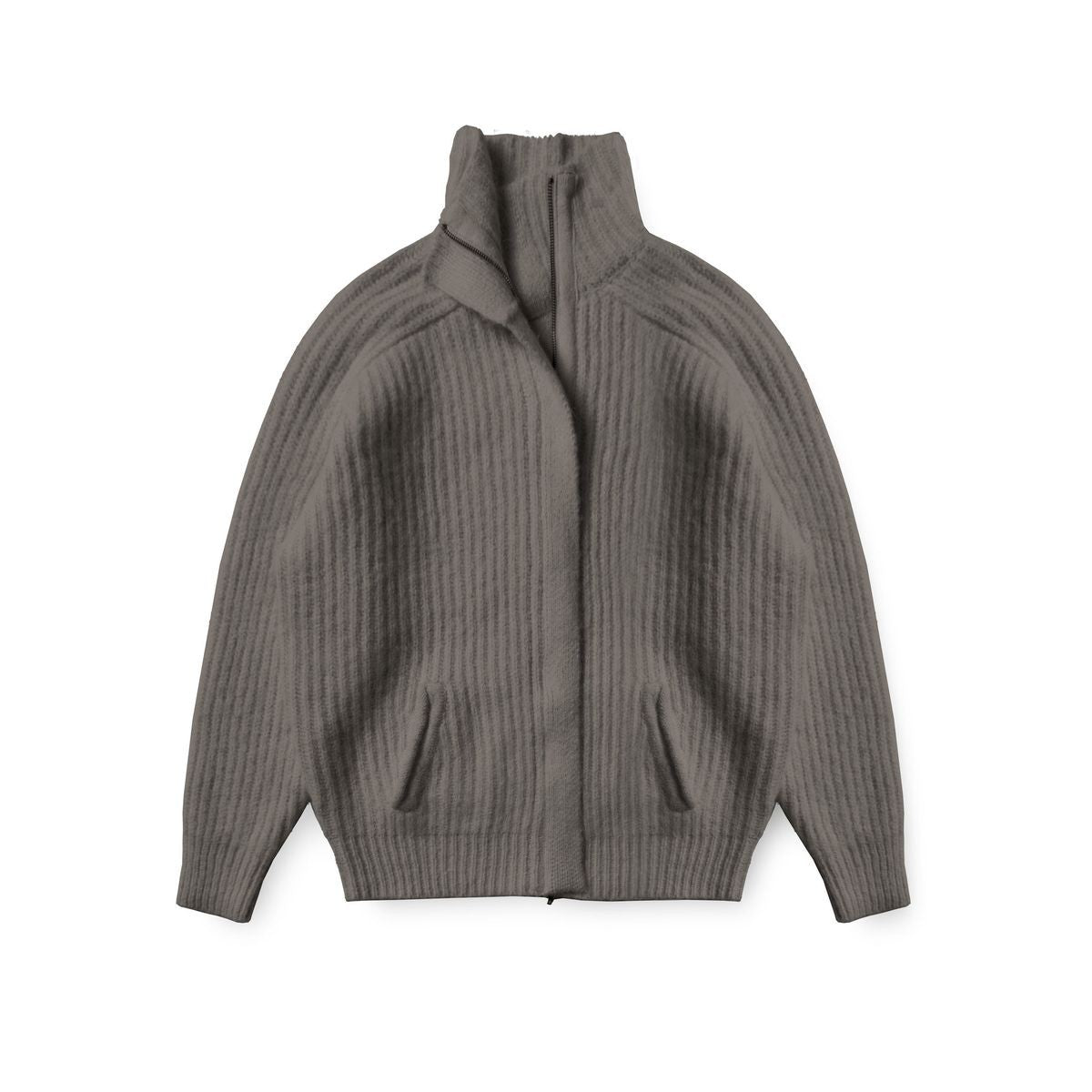 MasonPrince Ribbed Alpaca Blend Zip Cardigan in Beige