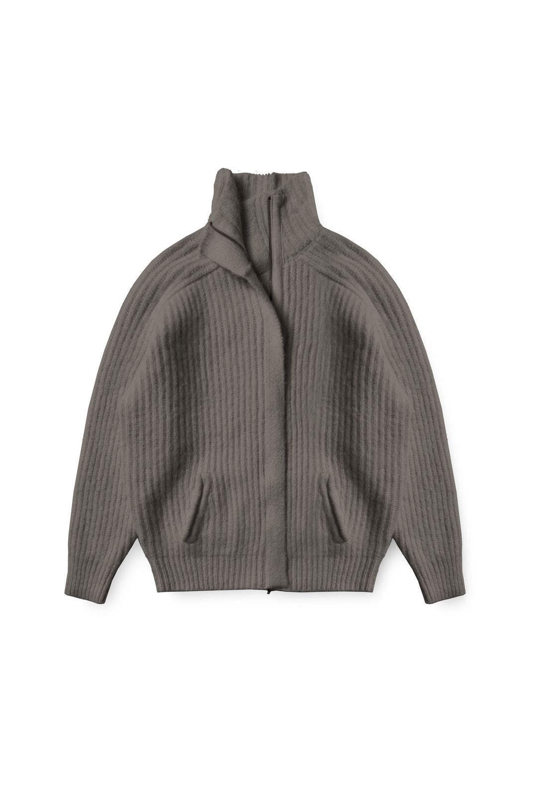 MasonPrince Ribbed Alpaca Blend Zip Cardigan in Beige