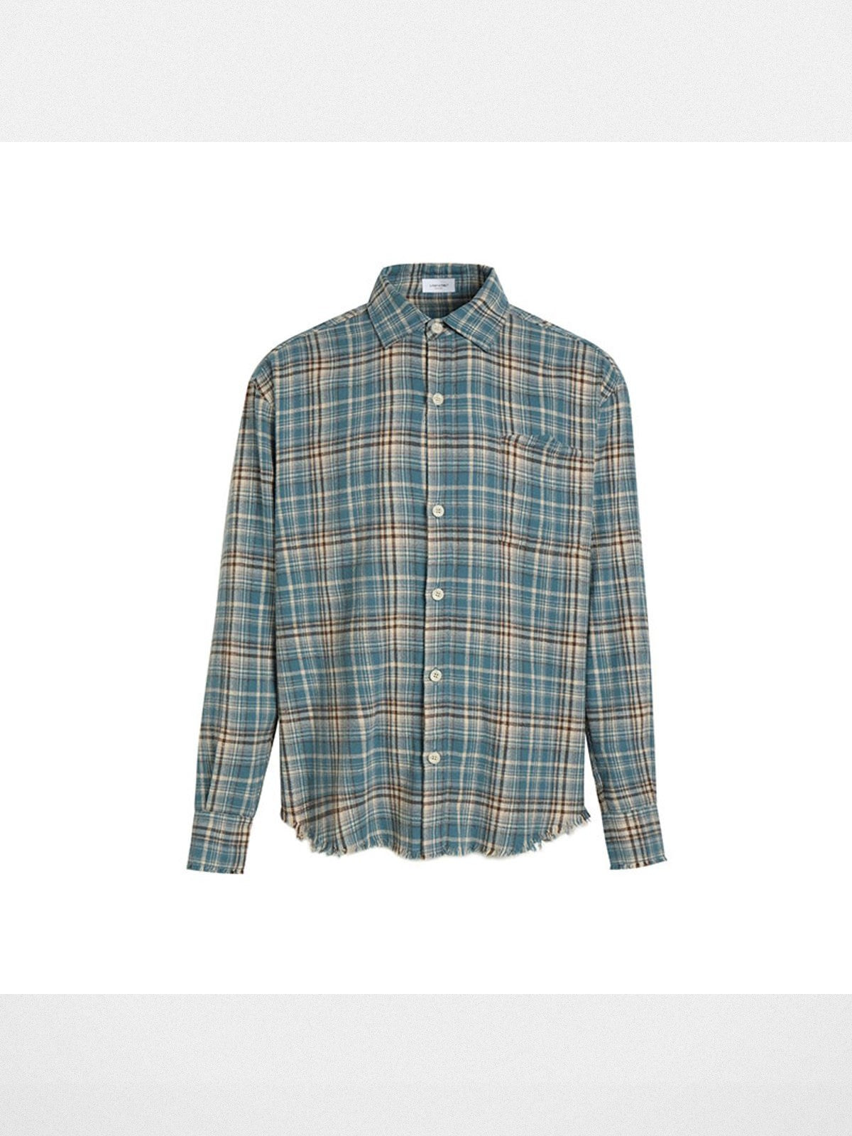 LOSTCTRL Raw Hem Plaid Shirt in Blue
