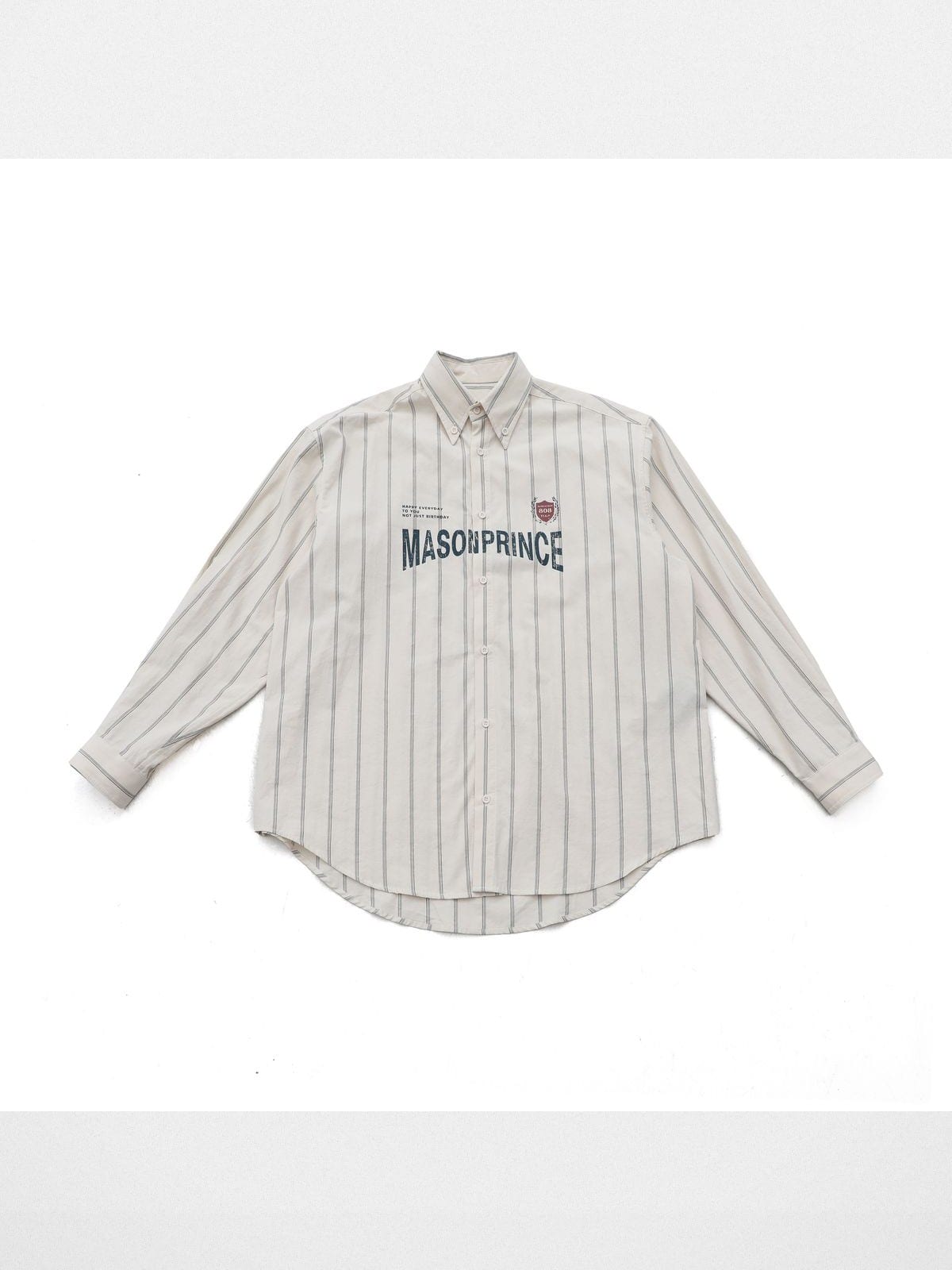 MasonPrince Distressed Striped Badge Shirt in White