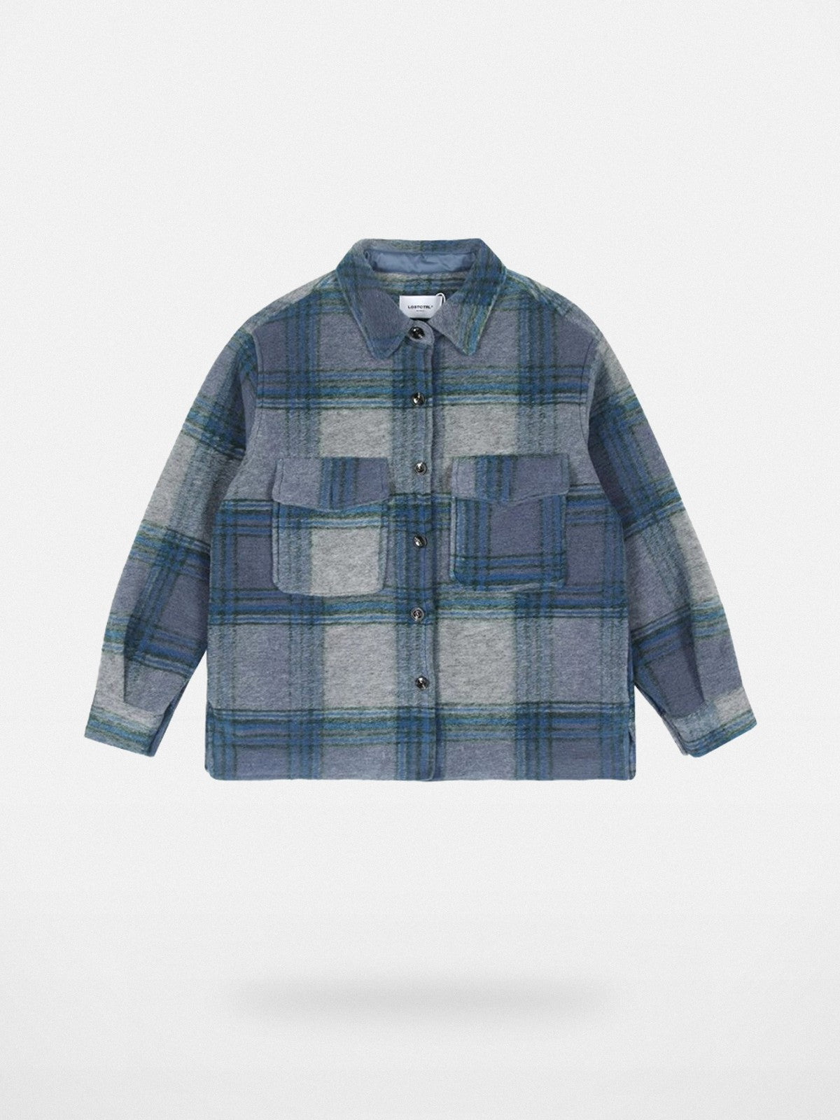LOSTCTRL Brushed Plaid Shirt Jacket in Blue