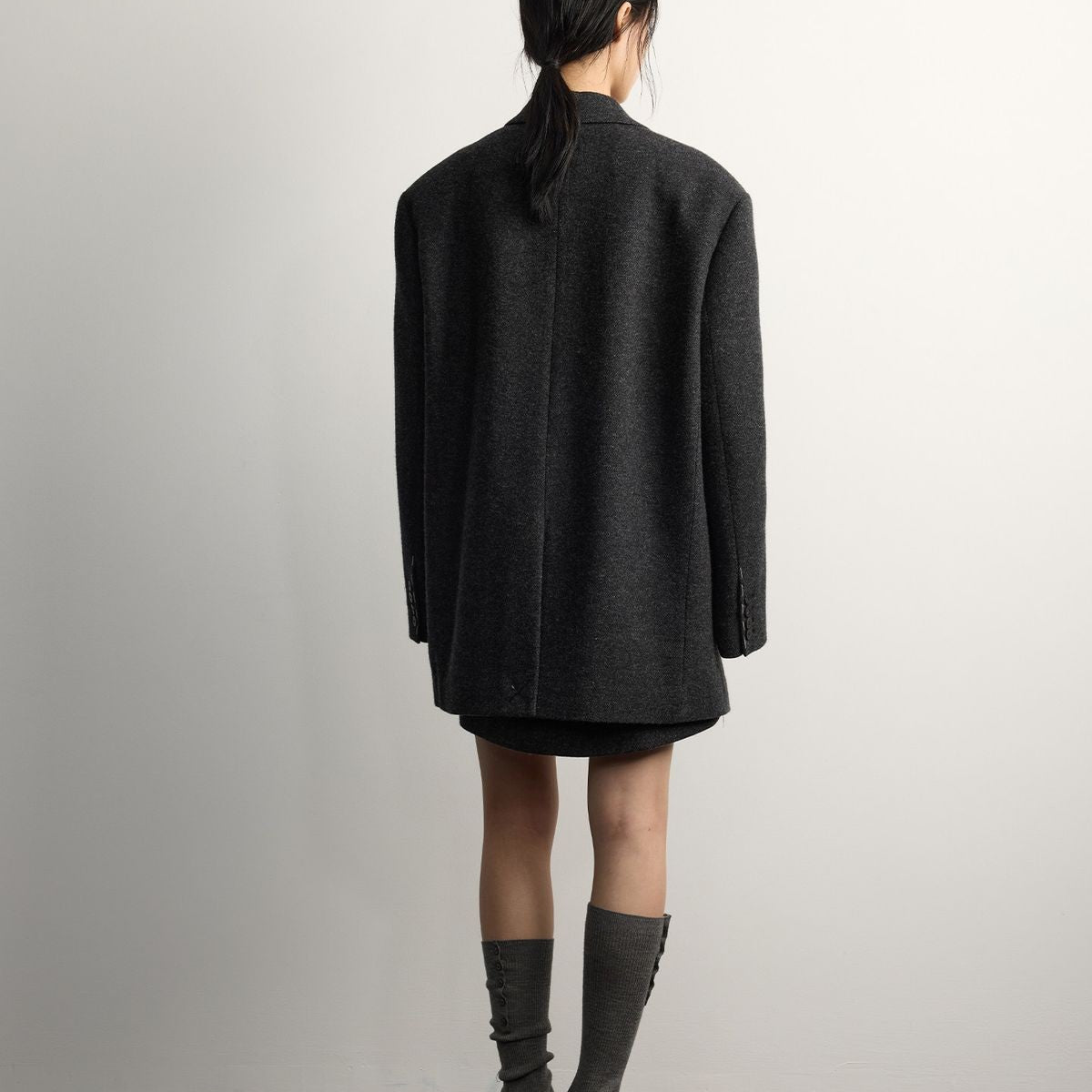 RandomPiece Oversized Wool Blend Blazer in Gray - On Model