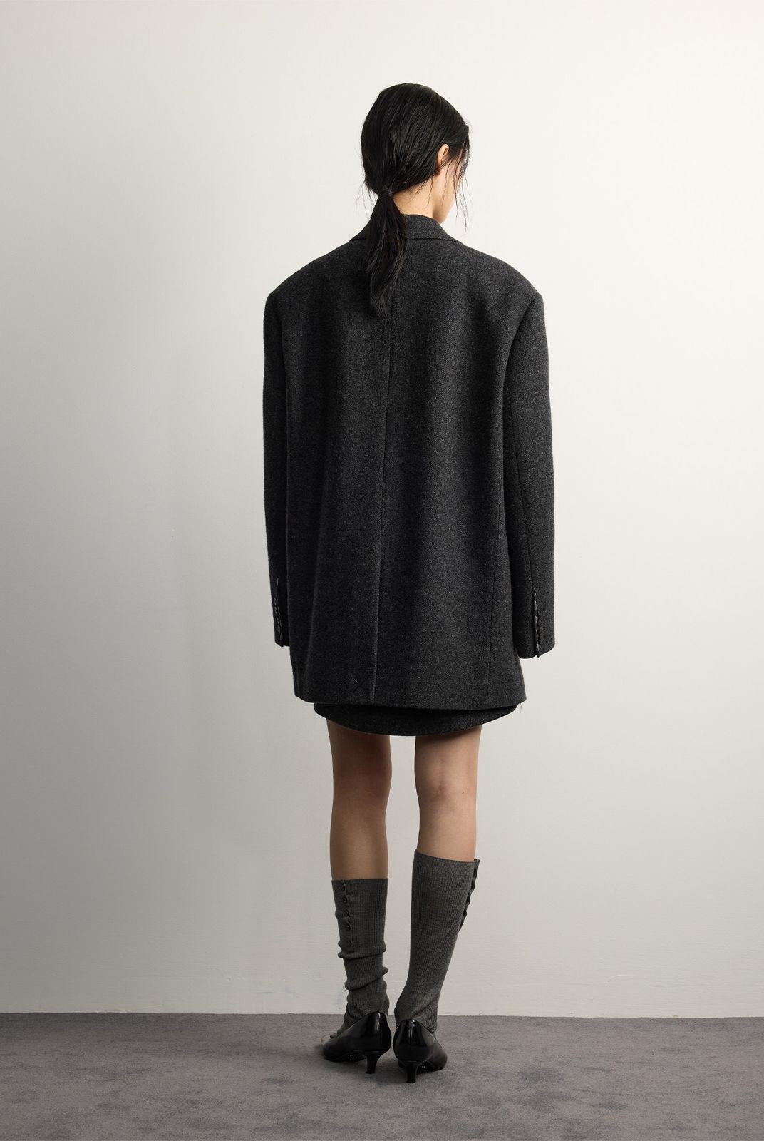 RandomPiece Oversized Wool Blend Blazer in Gray - On Model