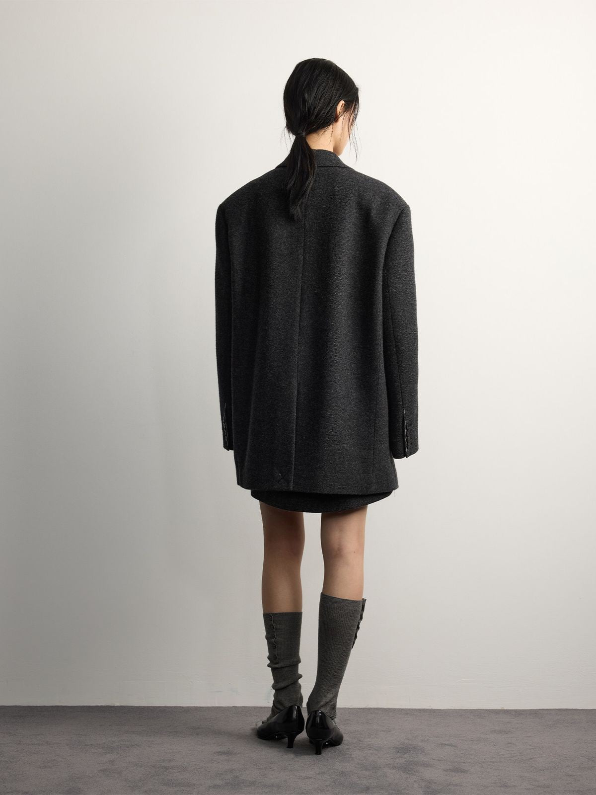 RandomPiece Oversized Wool Blend Blazer in Gray - On Model