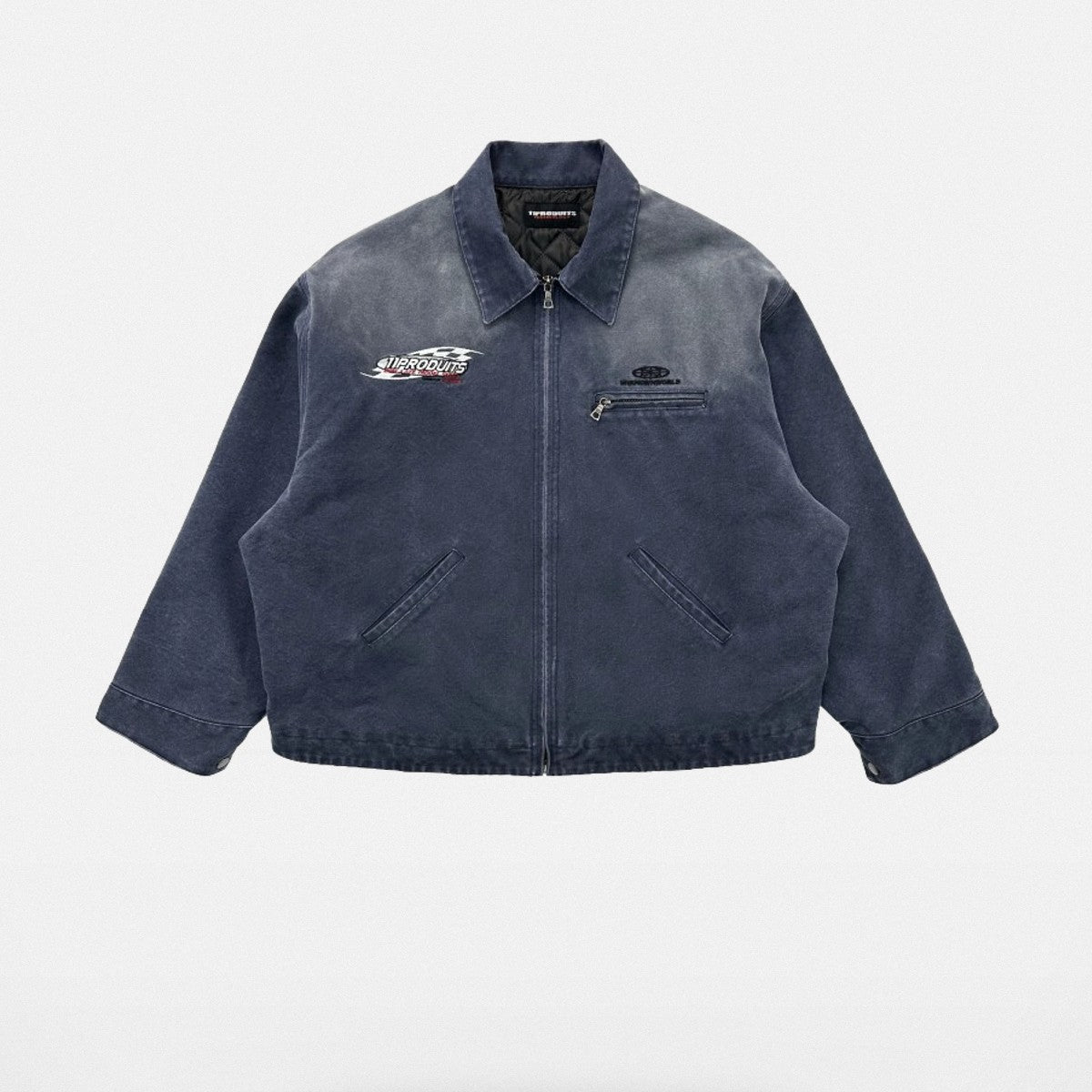 UNKNOWNWORLD Sun Faded Canvas Racing Jacket in Denim