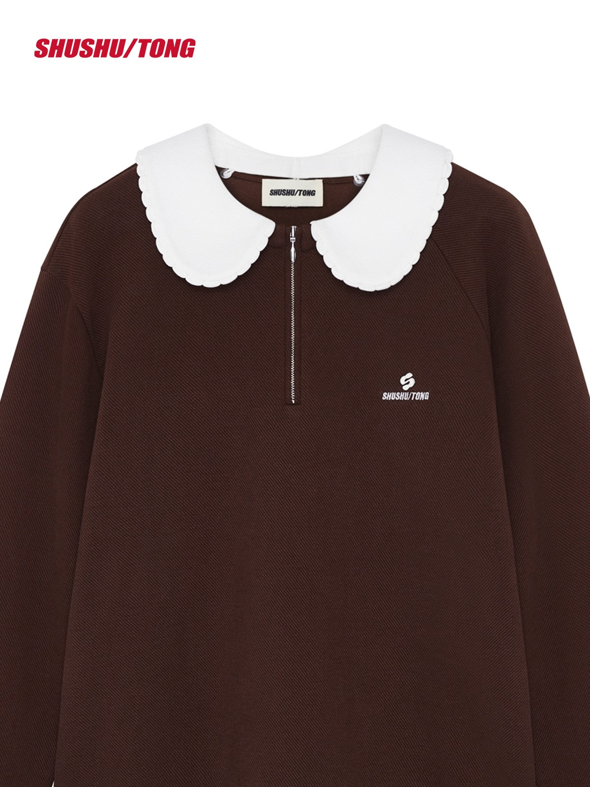 SHUSHUTONG Oversized Doll Collar Sweatshirt in Brown