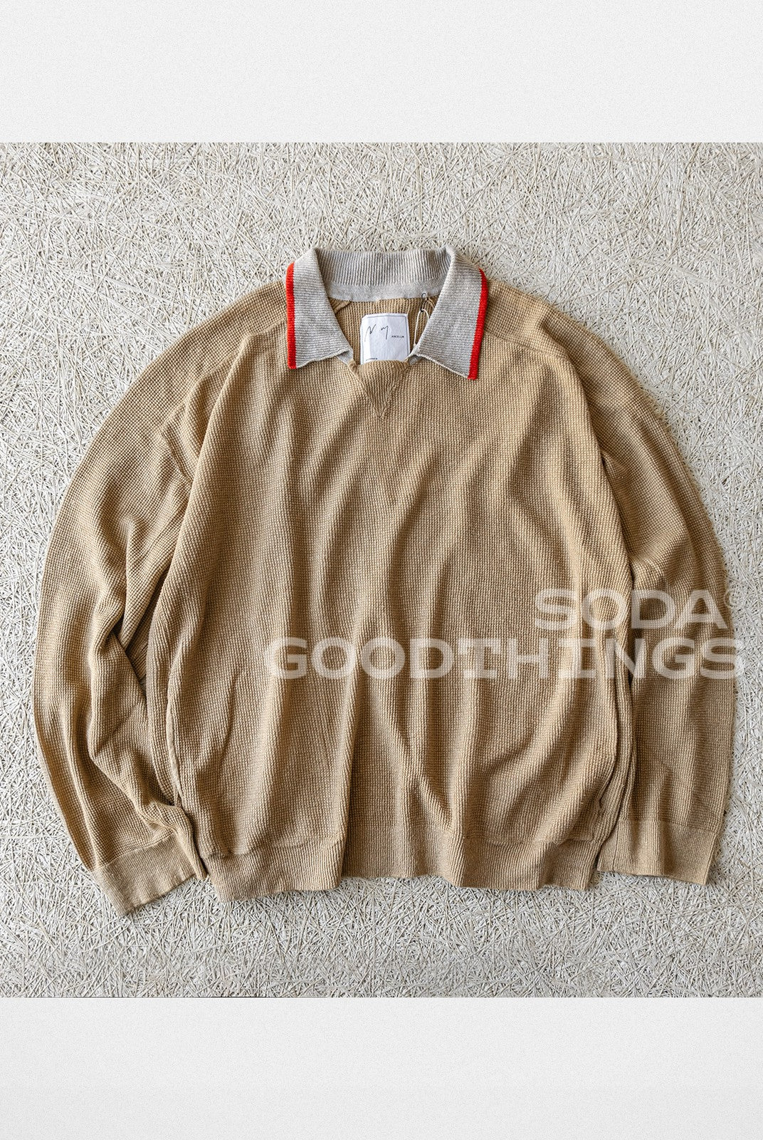 Soda Contrast Collar Linen Knit Sweater in Beige