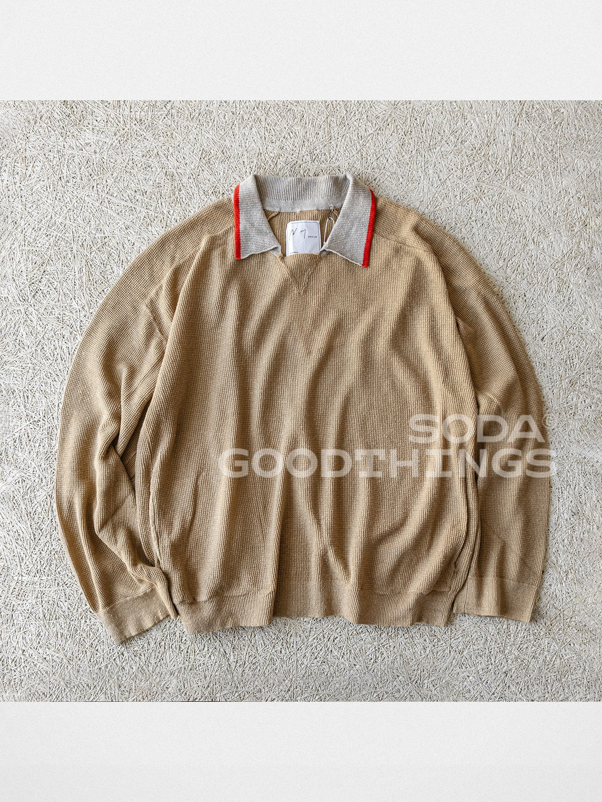 Soda Contrast Collar Linen Knit Sweater in Beige