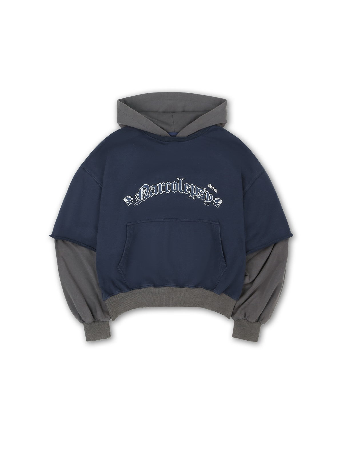 SOD Distressed Layered Effect Hoodie in Blue