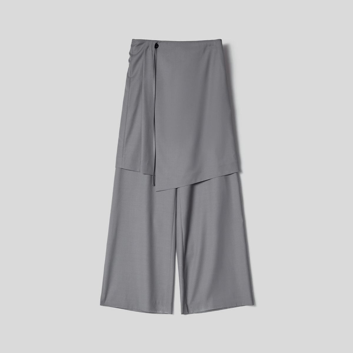 Randompiece Layered Wool Blend Wide Leg Trousers in Gray