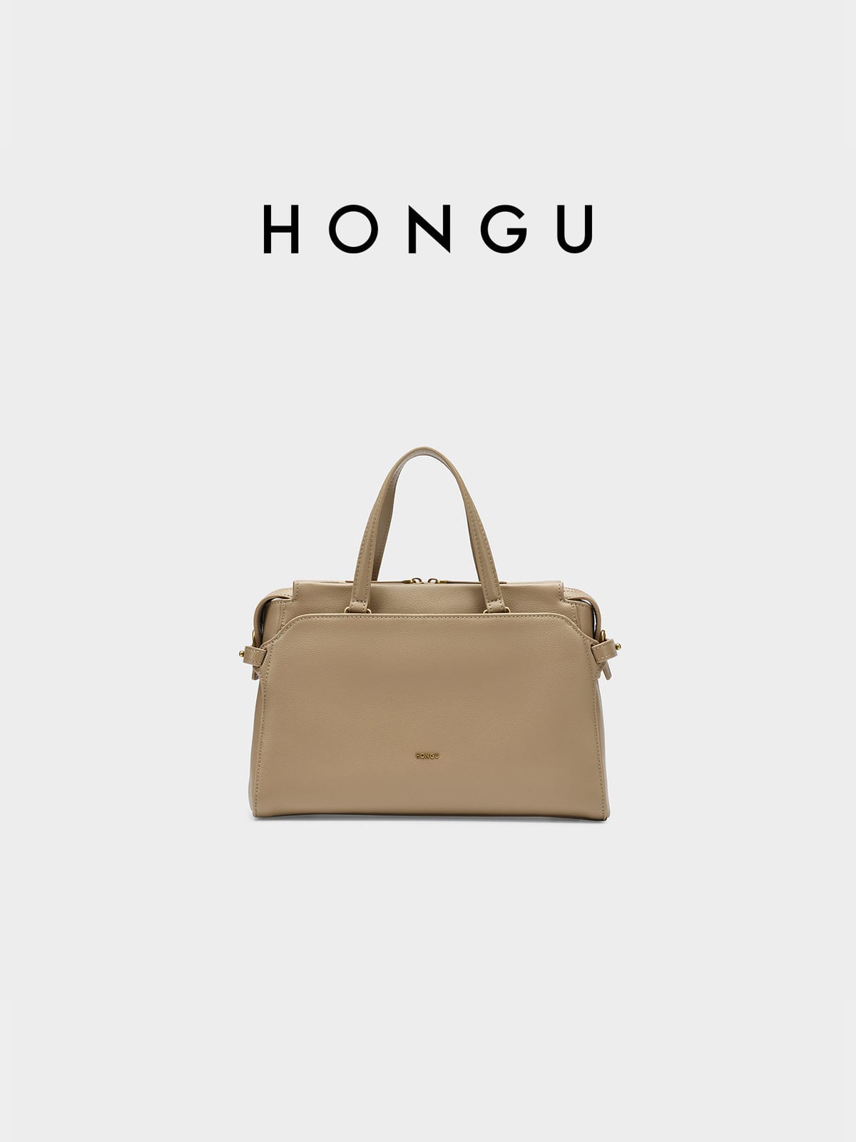 HONGU Leather Commuter Top Handle Bag in Beige